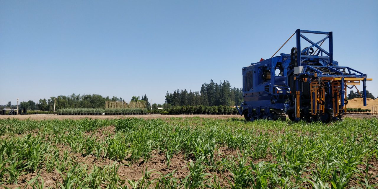high clearance tractor or portal tractor working in the field